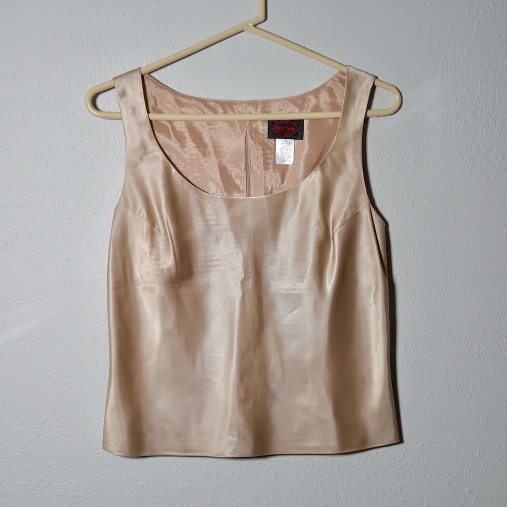Vintage Dusk Collection Silk Satin Tank Blouse Champagne